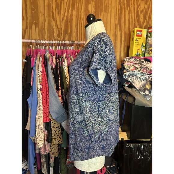 Lucky Brand Blouse Top Lightweight V-Neck Blue Boho Paisley Sz L Paisley - Picture 5 of 9